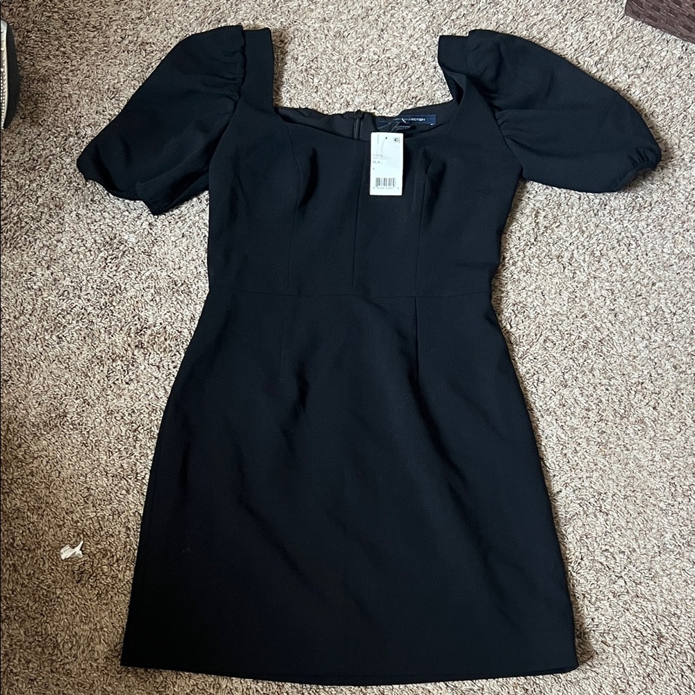 French Connection Black Mini Dress with Puff Sleeves